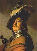 Rembrandt van rijn Bust of a man in a gorget and a feathered beret. oil on canvas